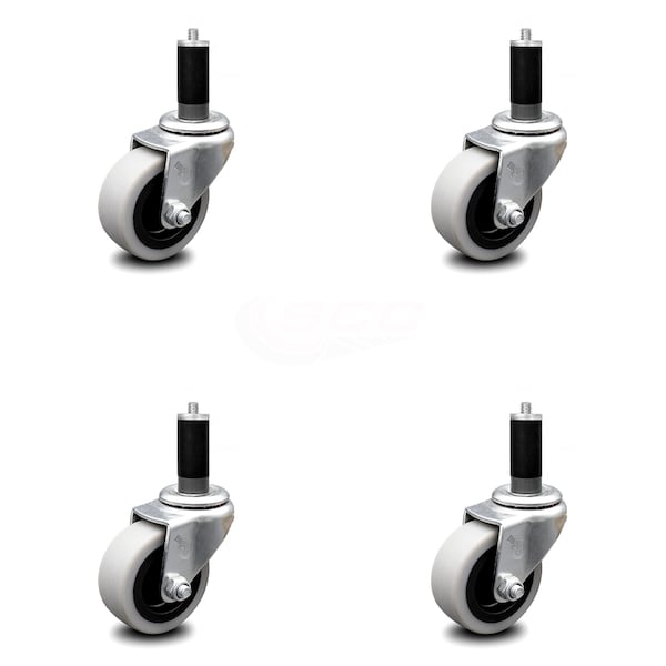 2 Inch Thermoplastic Rubber Wheel 1-1/8 Inch Expanding Stem Caster SCC, 4PK